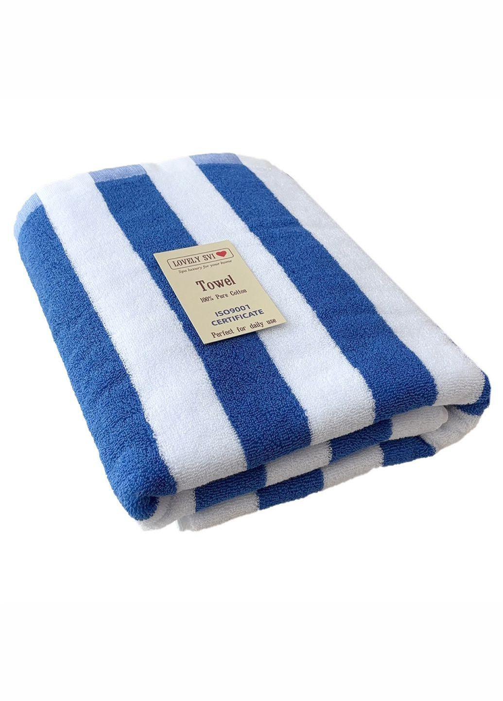 Рушник бавовна махра для пляжа, басейна, ванної, отелей, SPA, саун, XL (75 x150 см) Біло - синій Lovely Svi смужка синій