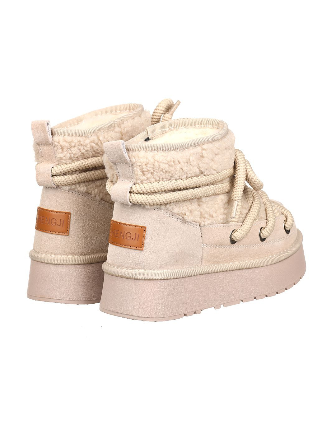 Женские угги бежевые низкие зимние теплые замшевые угги с мехом тедди на высокой подошве для прогулок Hengji (368770583)