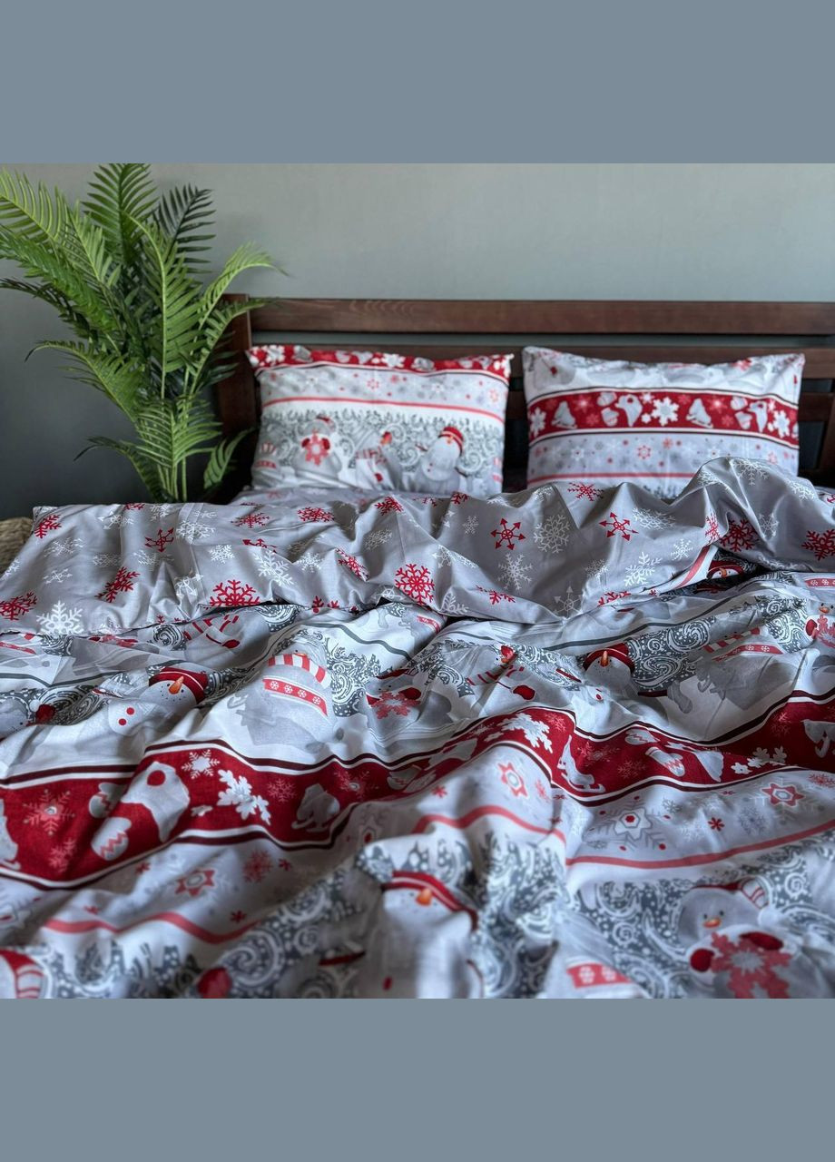 Новогодний постельный комплект Хлопковый Семейный 215х150 2шт наволочка 50х70 2шт Белый с красным (П4Кpost-ng-001-04) No Brand (316231109)