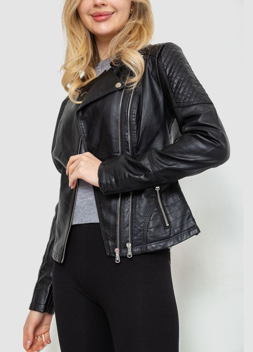 Черная демисезонная куртка женская из экокожа, цвет черный, Ager