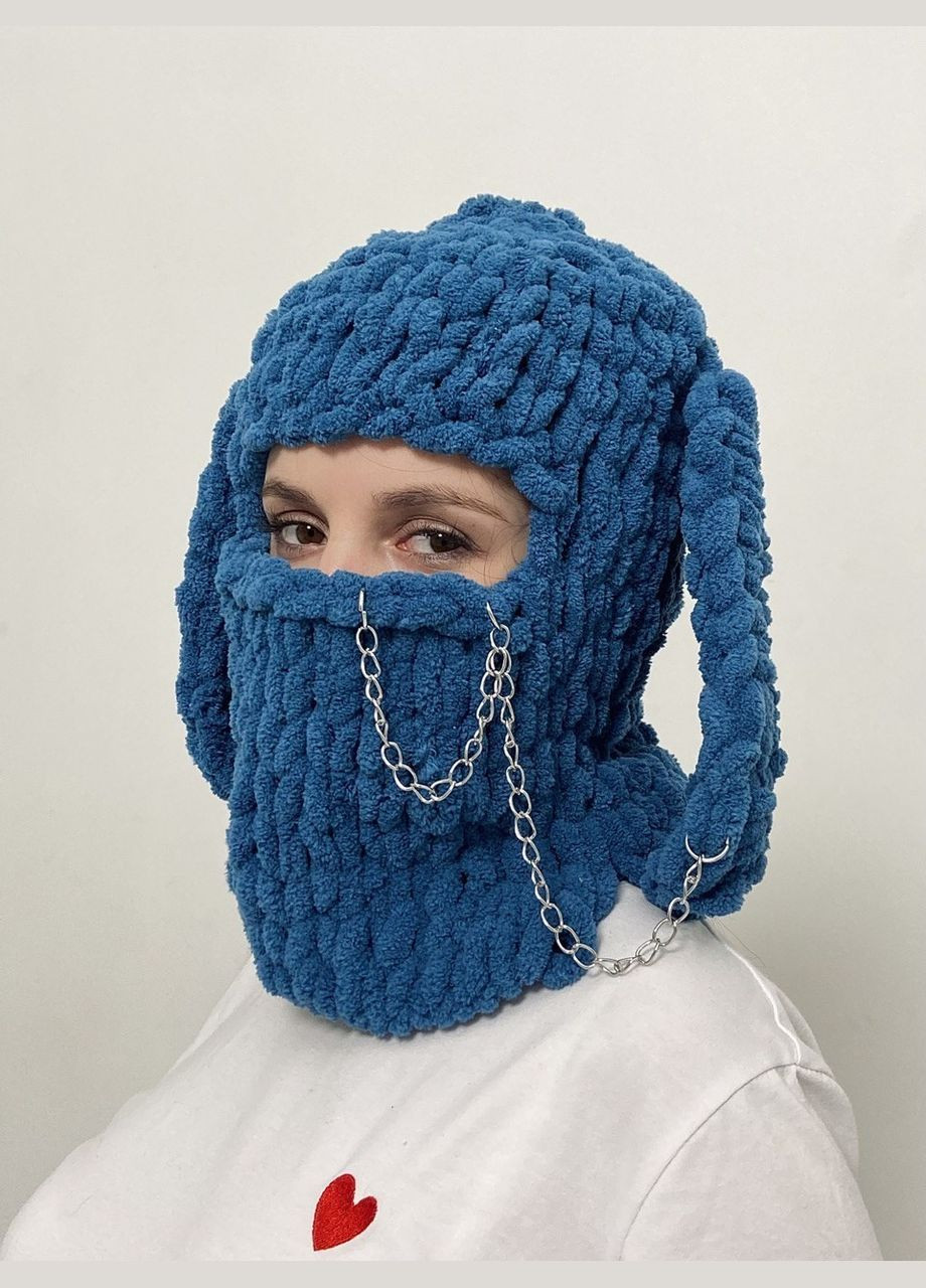 Alize в'язана балаклава шапка puffy петроль ( ), з вухами зайця та ланцюжком (14505632) синій виробництво - Туреччина