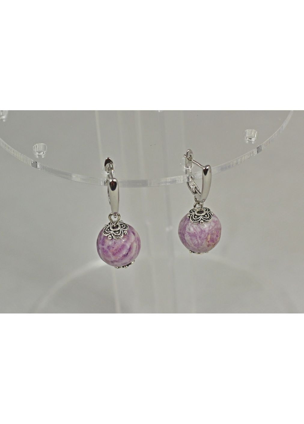 Сережки підвіски кульки чароїт 3,5 см сріблясті No Brand (366963413)