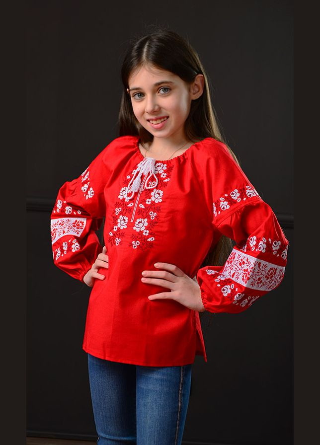 Червона вишиванка для дівчинки vishivano4ka 918-7 візерунок квітковий бавовна (307151038)