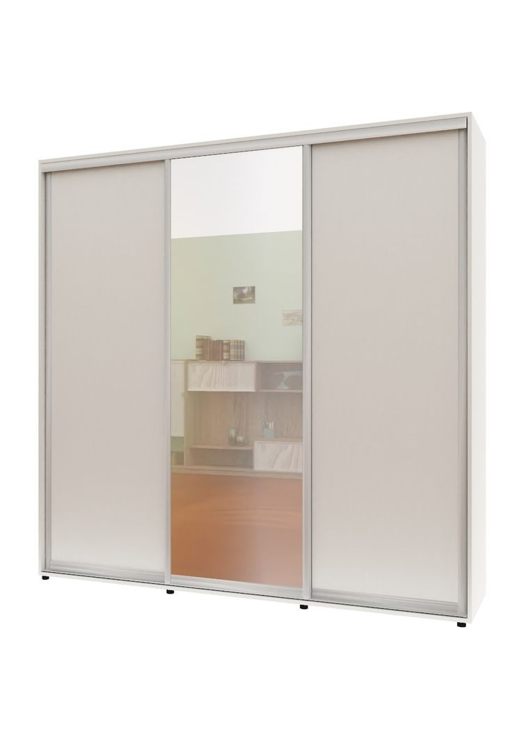 Шафа-купе тридверна 220*60*210 см Білий ДСП + Дзеркало + ДСП Стандарт Комфорт Меблі (360437135)