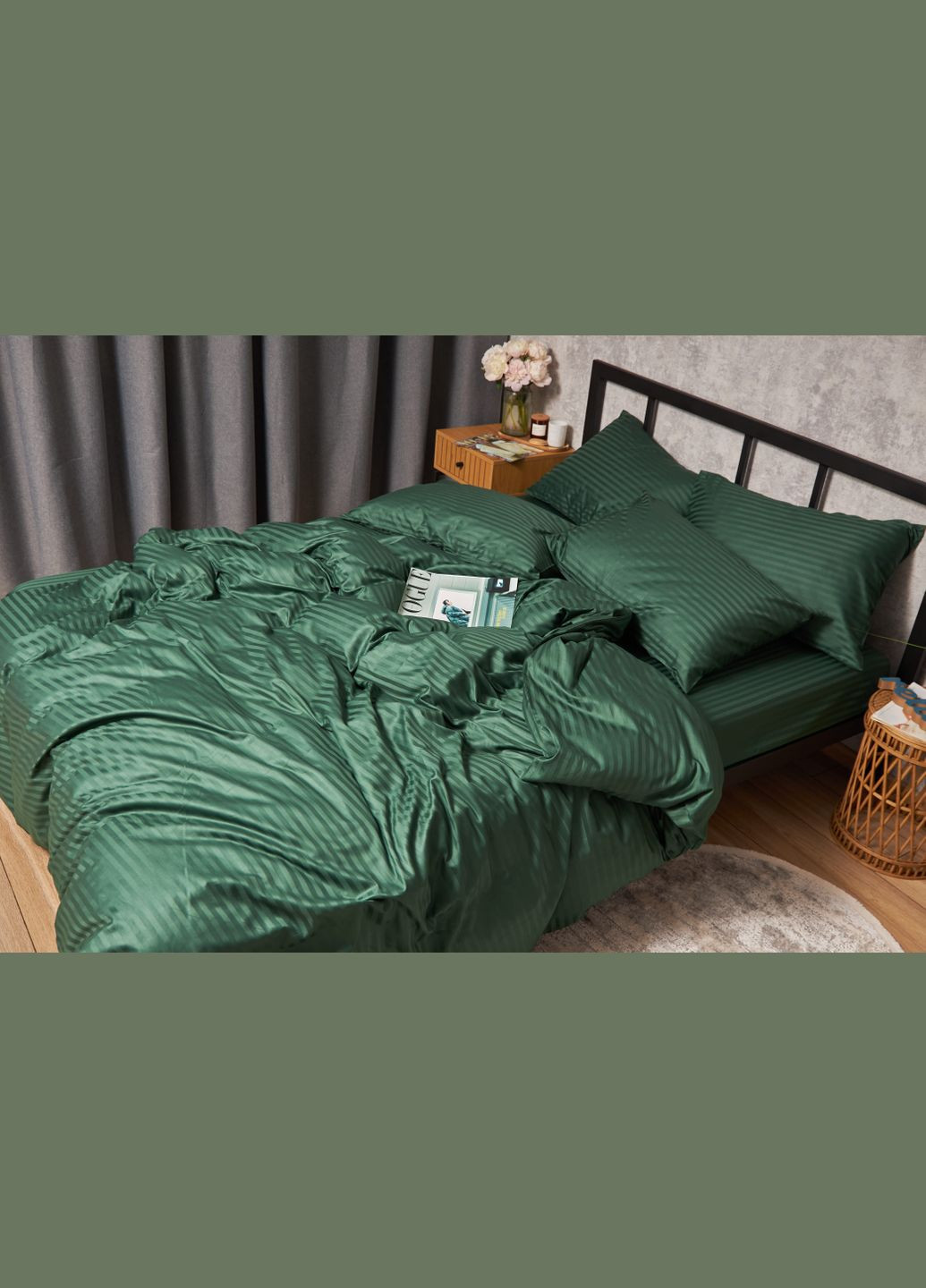 Комплект постельного белья Satin Stripe «» семейный 160х220х2 наволочки 2х40х60 (MS-820005315) Moon&Star Stripe Verdant (296909955)