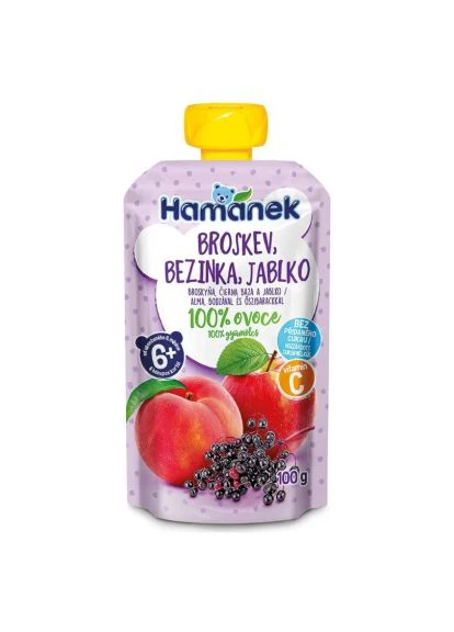 2шт, Детское пюре blukо с персиком и бузиной 100 г (8595139797218) Hamanek блуко з персиком і бузиною 100 г (402840375)