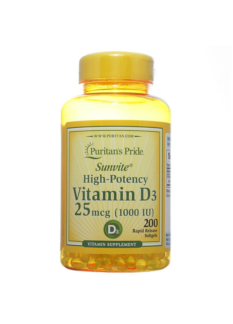 Вітамін Д3, Vitamin D3 1000 IU,, 200 капсул Puritans Pride (366547734)