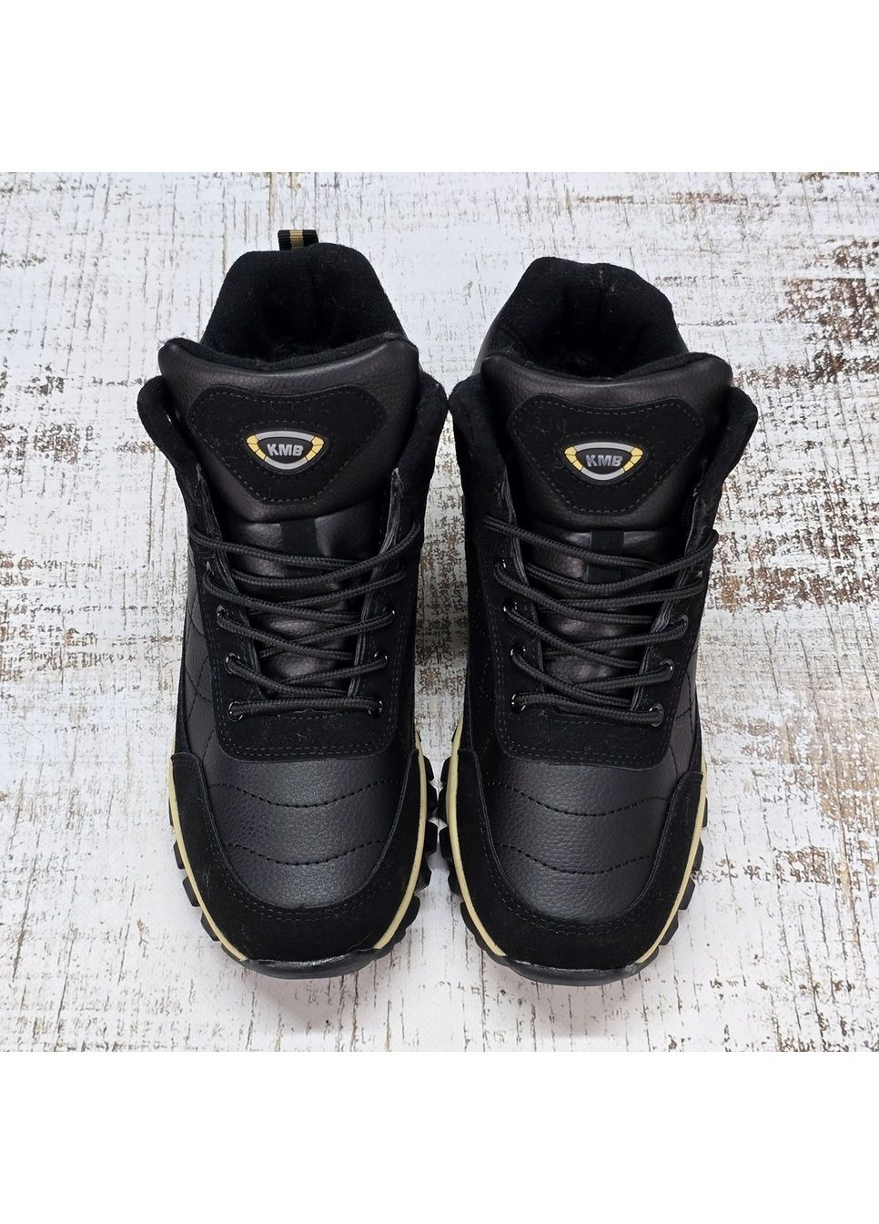 Черные зимние ботинки мужские зимние черные спортивного типа меховые KMB