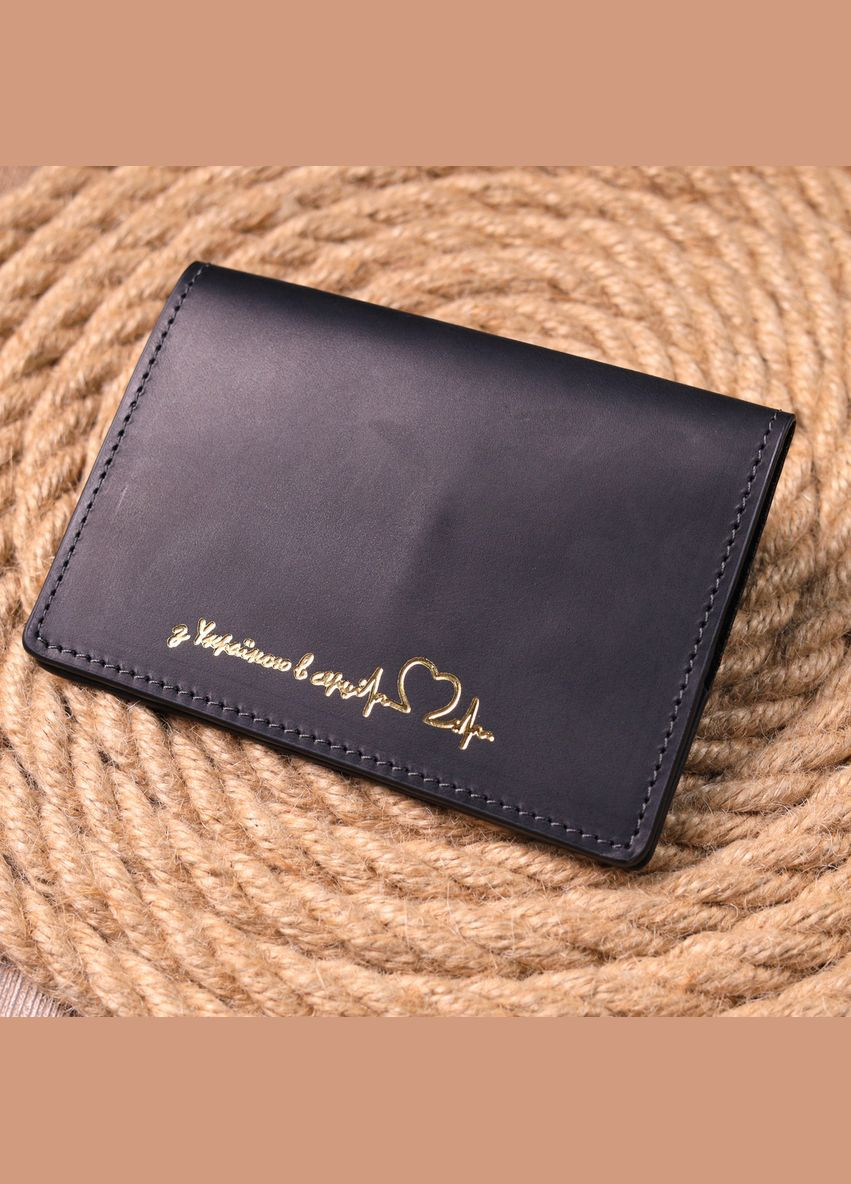 Стильная обложка на паспорт в винтажной коже Сердце GRANDE PELLE черная (sku_16723) No Brand (327819302)