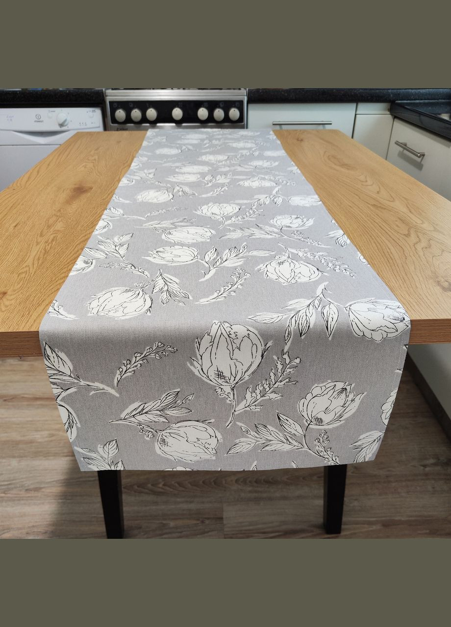 Скатерть дорожка для стола хлопковая с водоотталкивающим эфектом, ранер с тефлоновым покрытием "Бутоны" 45, 140 Maystat (340673256)