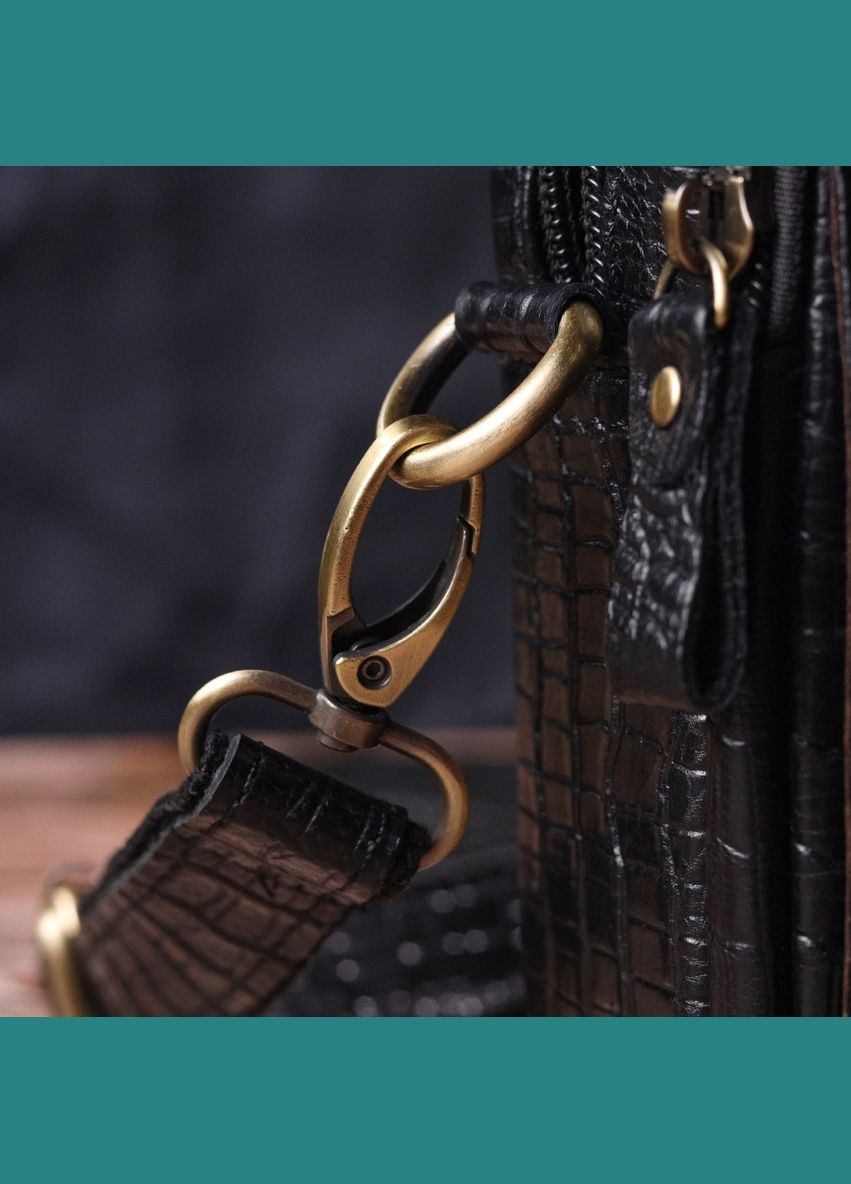 Сумка чоловіча через шкіряне плече з фактурою під крокодила 21299 Чорний Vintage (302008211)