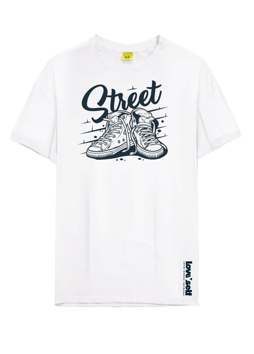 Футболка (Кулир) белая с коротким рукавом с черным принтом Street, шелкография (Кулир/DTG) S 4PROFI (317572523)