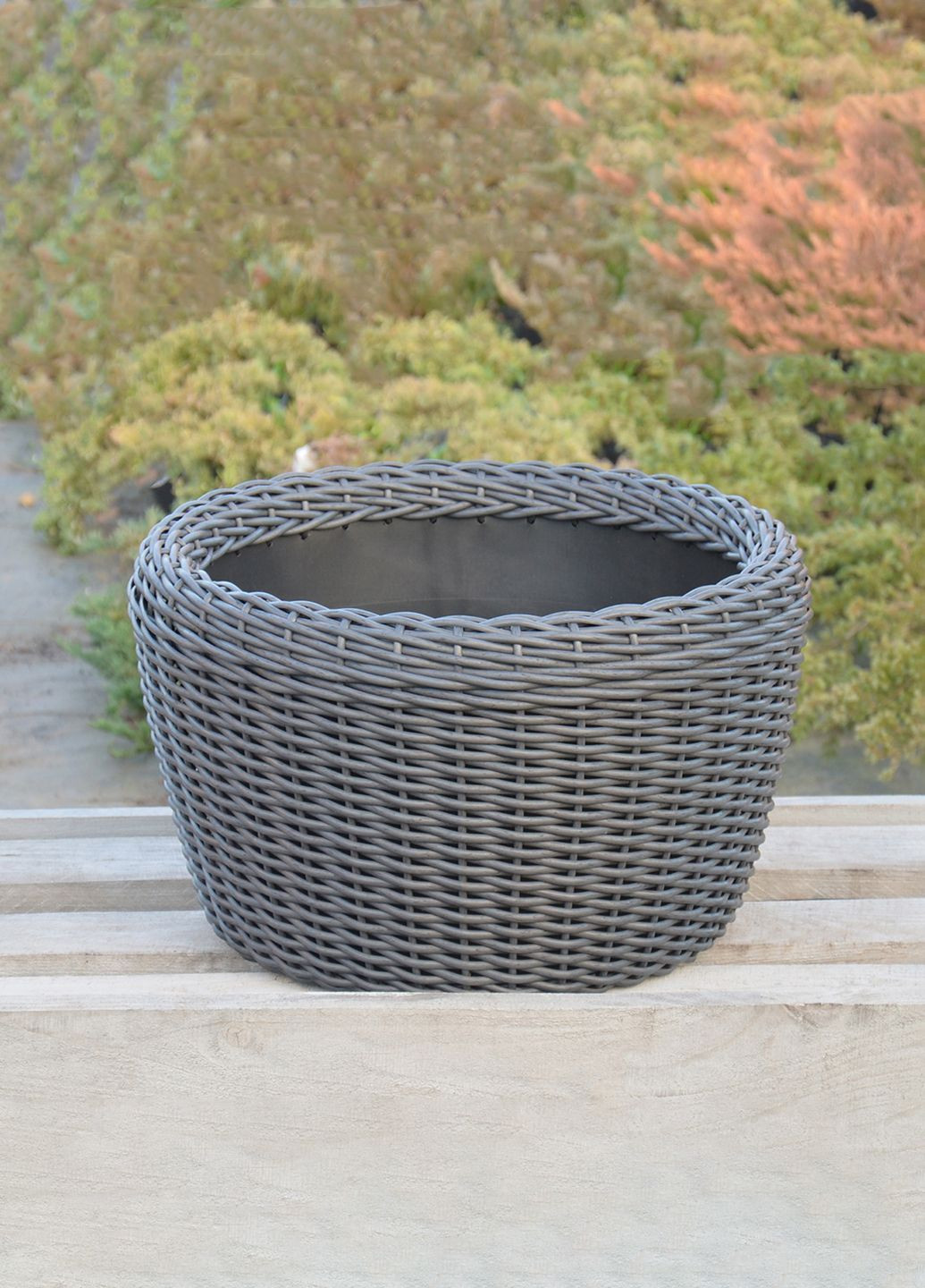 Кашпо велике 45 літрів (горщик для квітів та рослин),Вазон із штучного ротангу ручної роботи. Колір Графіт Handmade (329193751)