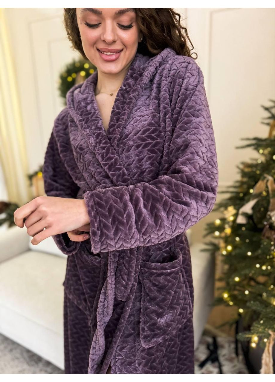 Халат женский махровый длинный с поясом и карманами. Халат махровый теплый женский фиолетовый с капюшоном. No Brand (366571676)