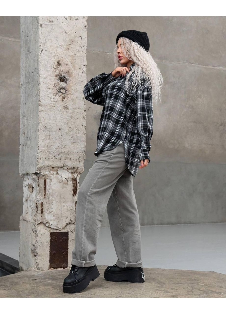 Сорочка жіноча з бавовни, оверсайз, в модну клітинку, стильна, тепла No Brand Manaka 001 (351640625)