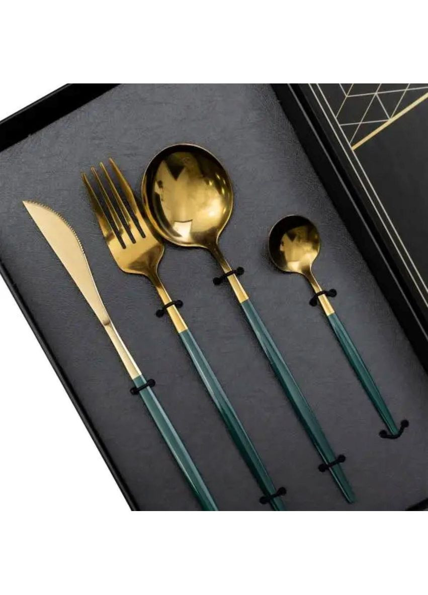 Набір столових приборів 24 предмети столовий набір на 6 персон Золотистий з зеленим HP-20-48 Yiwu (370969171)