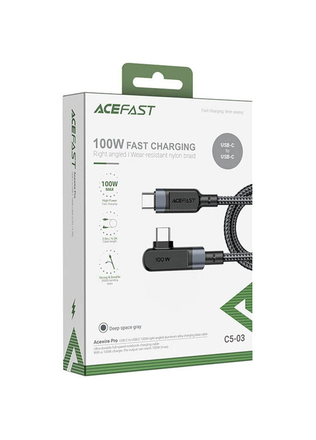 Дата кабель C5-03 USB-C to USB-C 100W right angled aluminum alloy (2m) Acefast (291879224)