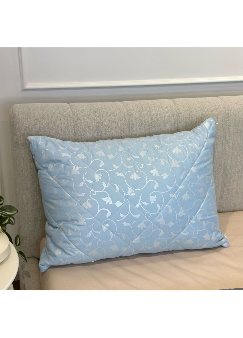 Подушка стьобана з еко пуху зі знімним чохлом для прання 21545 70х50 см блакитна Leri Max (365680299)