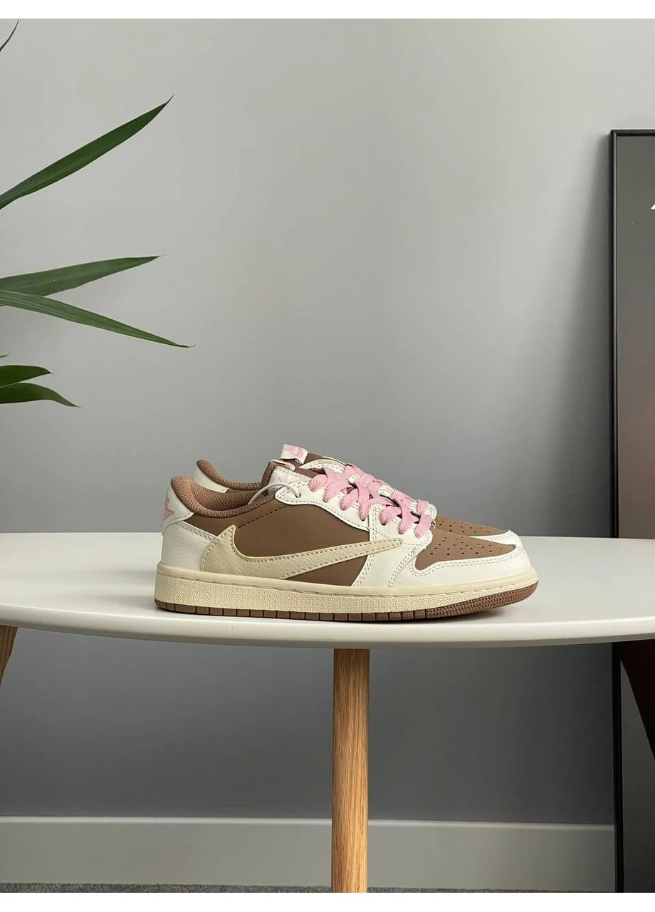 Кроссовки женские Nike Air Jordan 1 Low x Travis Scott Reverse Mocha Brown | Найк Эир Джордан 1 Трэвис Скотт коричневые No Brand коричневые демисезоны (360894524)