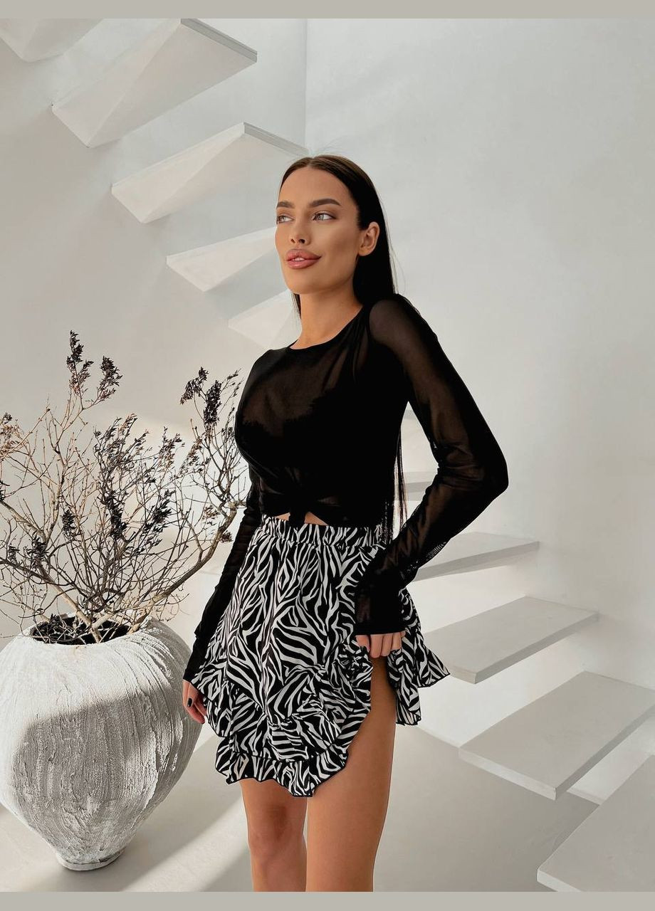 Черно-белая праздничный, коктейльный, пляжный, повседневная, кэжуал, вечерний зебра женская мини-юбка с воланами Vakko