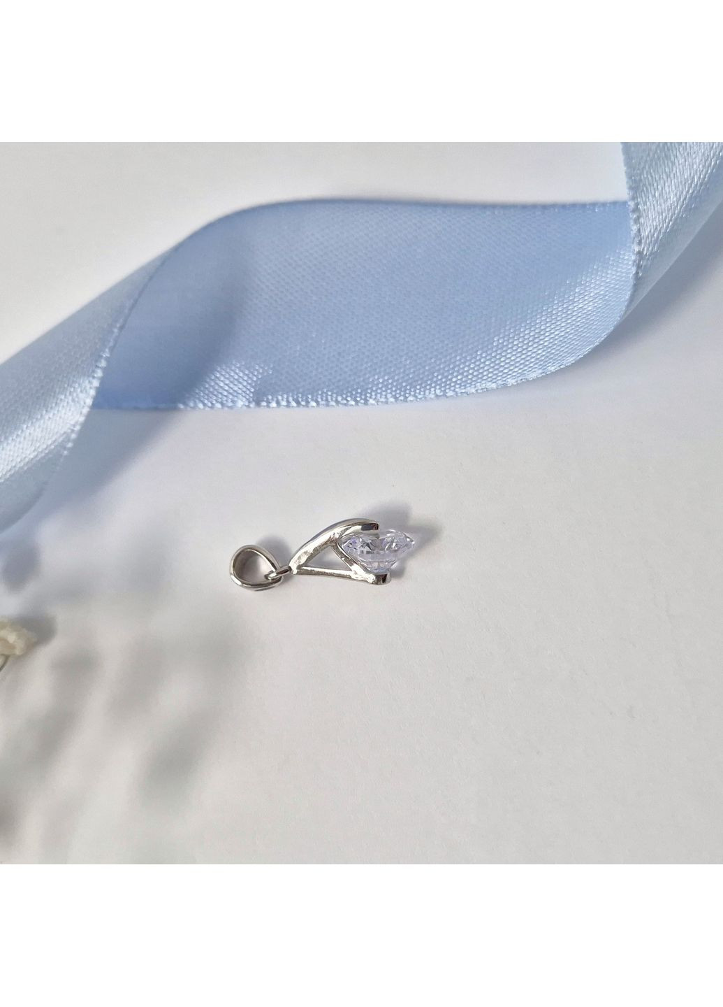 Серебряная подвеска Капелька с Белым Камнем серебро 925 пробы родированное 71318 1.59г No Brand (306742775)