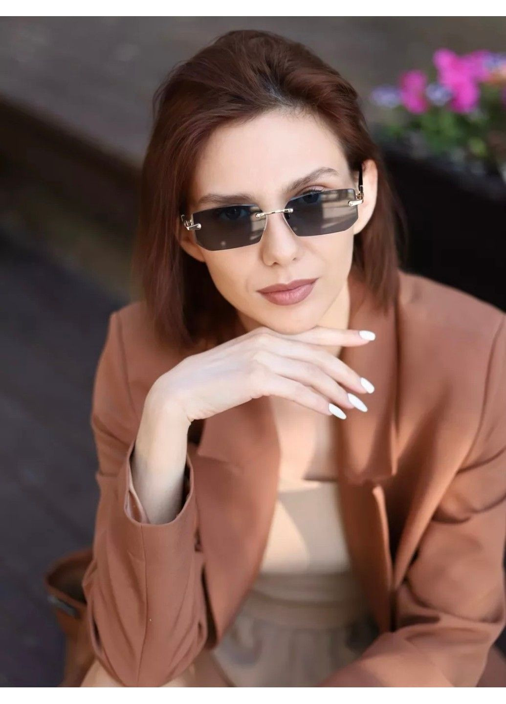 Солнцезащитные очки унисекс без оправы Trend черные с золотом No Brand (307091378)