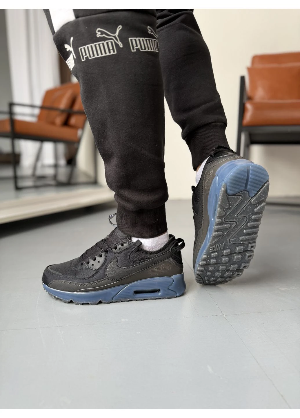 Черные демисезонные кроссовки мужские nike air max 90 terrascape black blue найк аир макс 90 черные No Brand