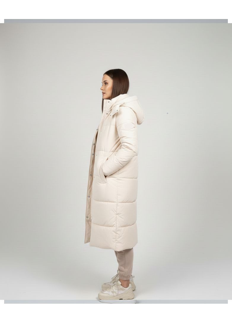 Молочна зимня жіноча зимова куртка подовжена зі знімним капюшоном Nositi 4264-15-860А