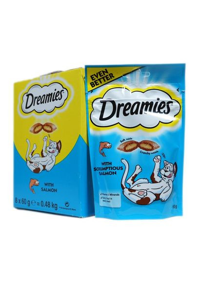 Ласощі для котів Dreamies Cat подушечки зі смаком лосося 60 г 037962 EcoFood (267818538)
