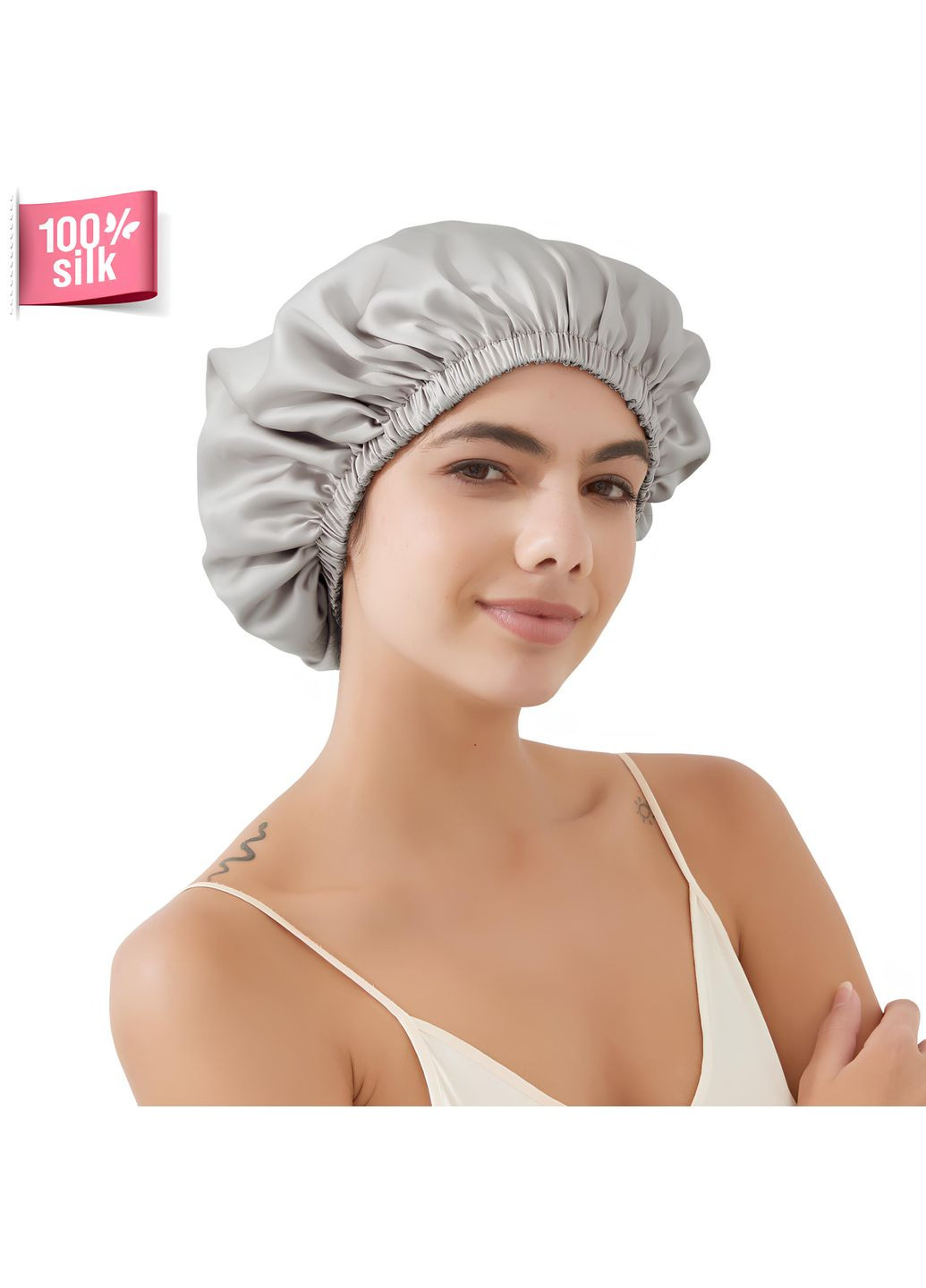 Подвійна шовкова шапочка для сну з регульованою резинкою (сірий) Maryuphair (361220420)