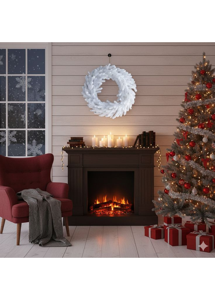 Вінок хвойний різдвяний Traditional литий d-50 см Білий No Brand (370161596)