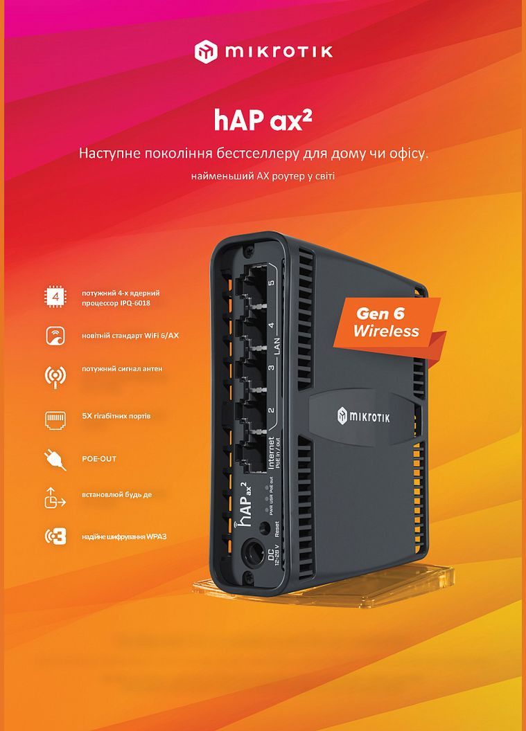 Бездротовий маршрутизатор hAP AX2 (C52iG-5HaxD2HaxD-TC) Mikrotik (315029214)