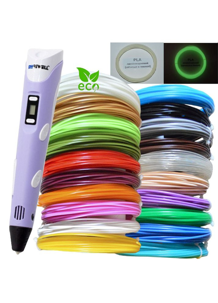 3D ручка RP100B с набором Эко-пластика 20 цветов 200 метров Фиолетовая MyRiwell (364507506)