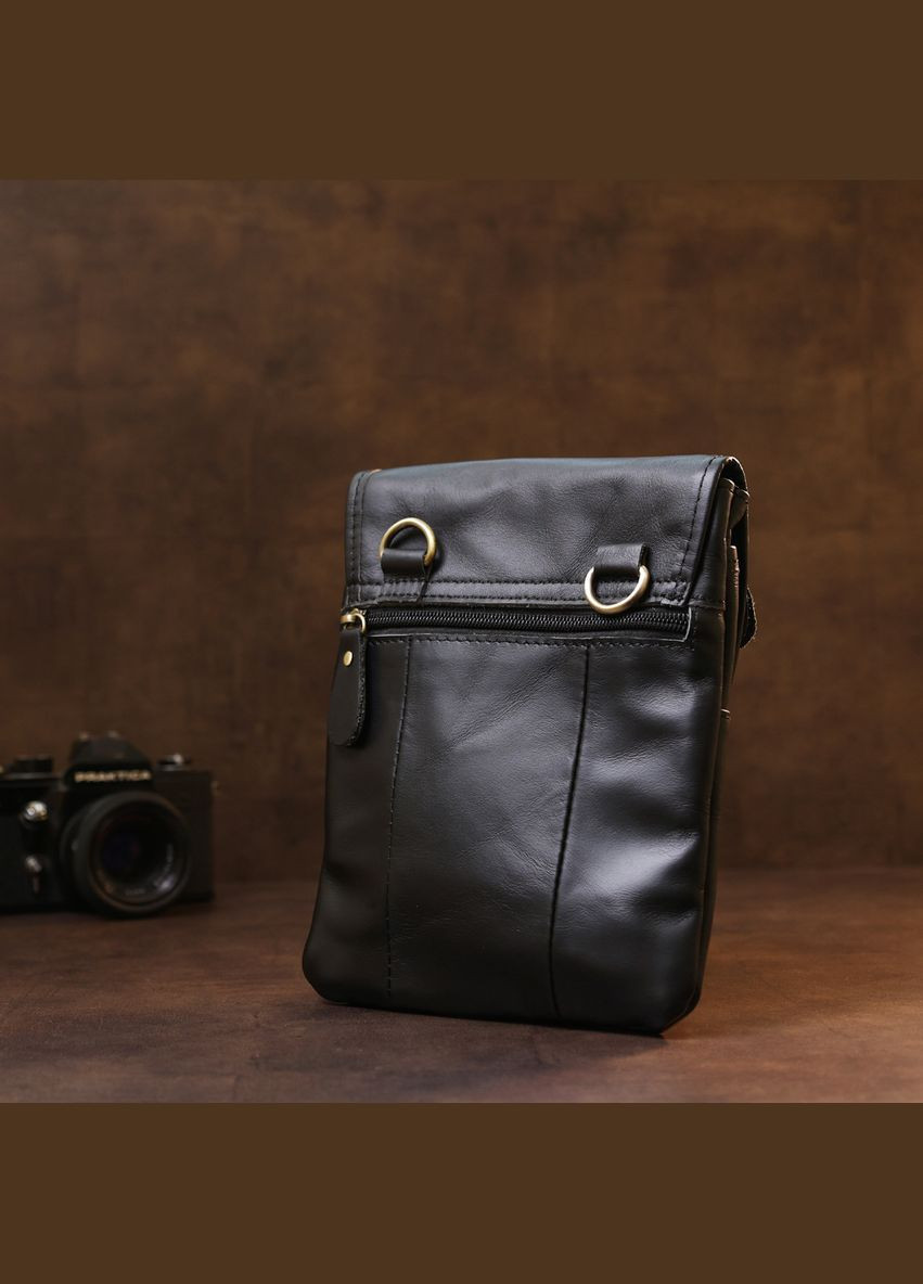 Шкіряна сумка крос боді чоловіча месенджер через плече чорна 20467 Vintage (329197637)
