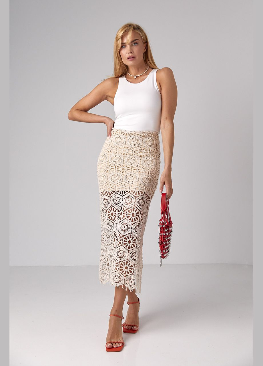 Ажурна спідниця міді з розрізом кремовий колір L (sku_03011) No Brand (315796936)