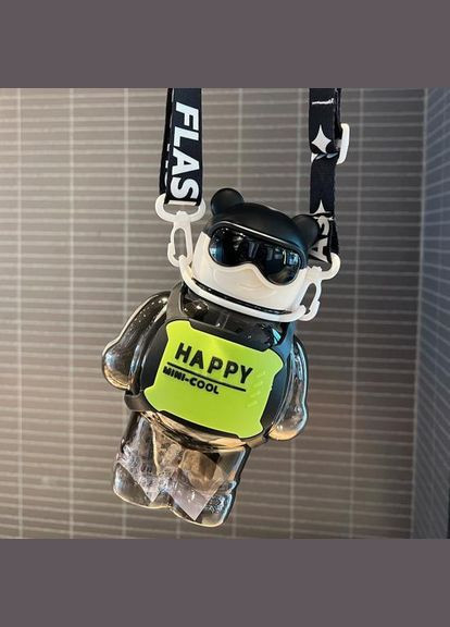 Пляшка для води Без Бренда 800 мл, Ведмедик з дозатором, ремінцем та трубочкою, Чорний ( ) No Brand (302392532)