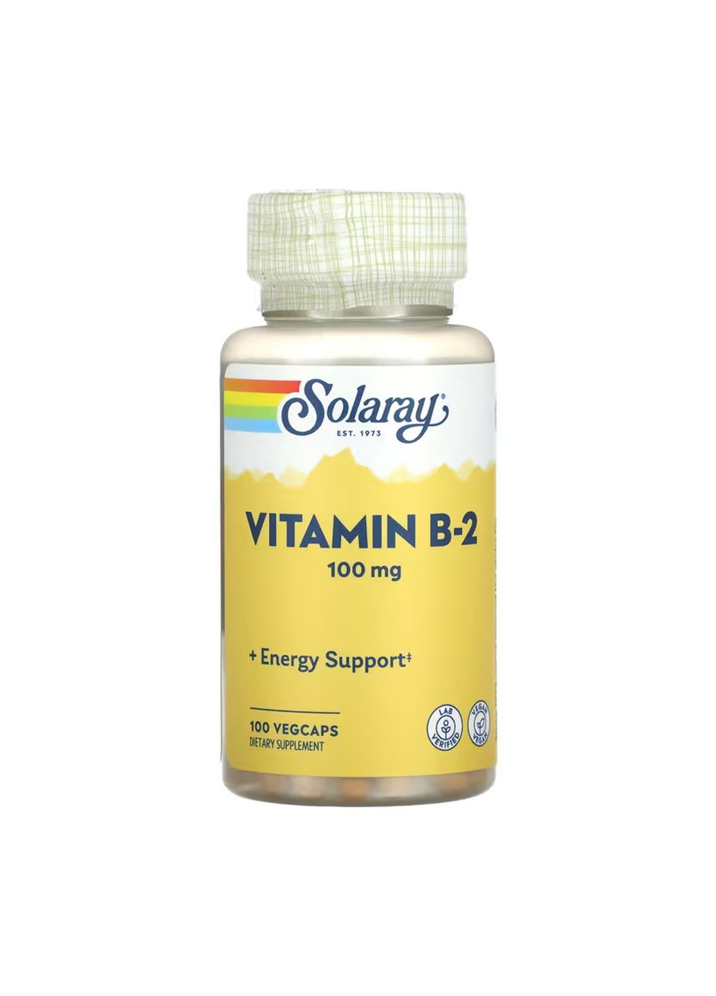 Витамин B2 для здоровья глаз 100 мг 100 капсул Рибофлавин растительные капсулы Solaray (367957455)