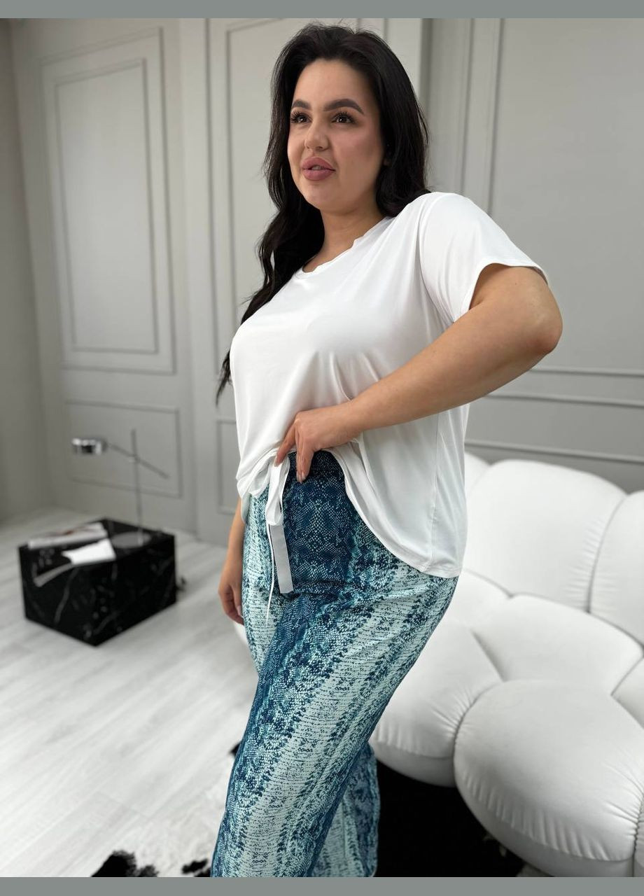 Комбинированная всесезон легкий домашний костюм-пижамка футболка + брюки Vakko