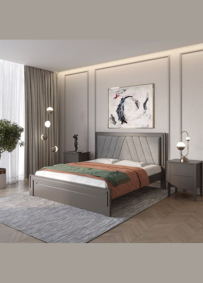 Односпальне дерев'яне ліжко Торонто Т2 (RAL9011)/Аляска 93 (сірий) 80х190 см (MBG-10097) Mebigrand (366085253)