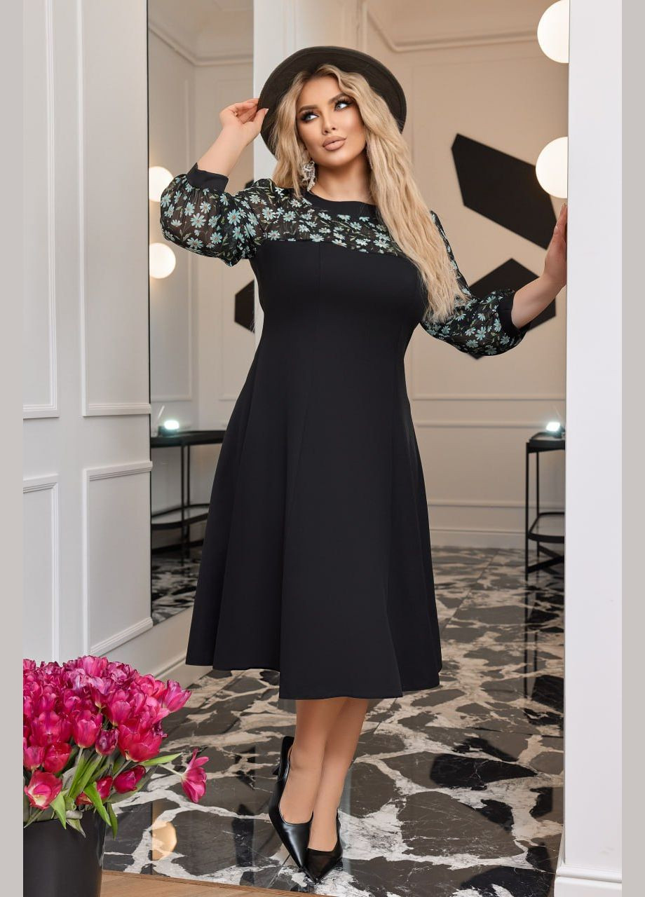 Чорна жіноча комбінована сукня колір чорний р.48/50 451106 New Trend