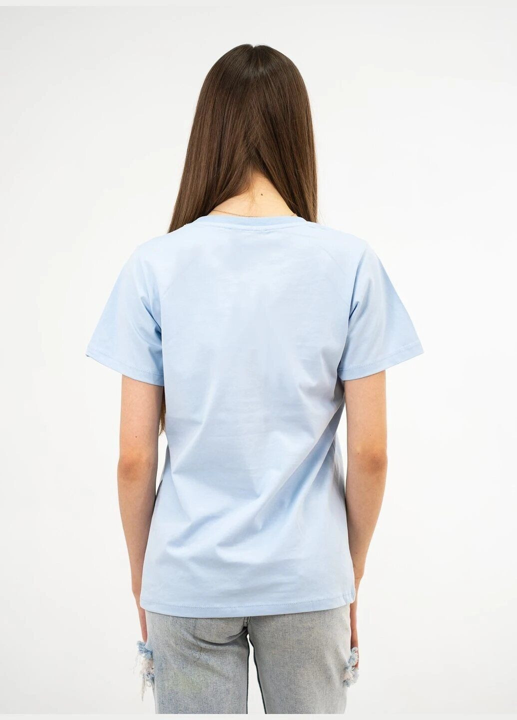Светло-голубая летняя футболка женская летняя с рисунком с коротким рукавом Loewe TISORT