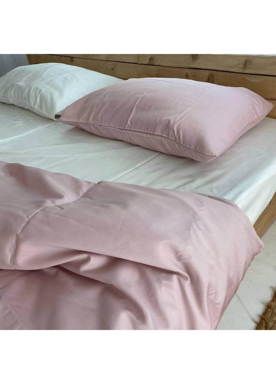 Постільна білизна з резинкою Молочний + Пудра, сатин PREMIUM Полуторний розмір, наволочки 70/70 No Brand (364216539)