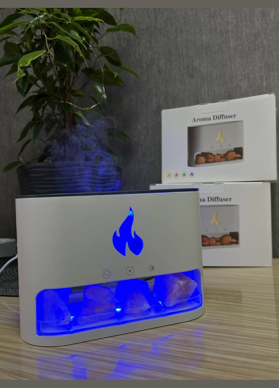 Увлажнитель воздуха с эффектом пламени и с гималайской солью 3в1 RGB Белый Lucky Day Shop (309005862)