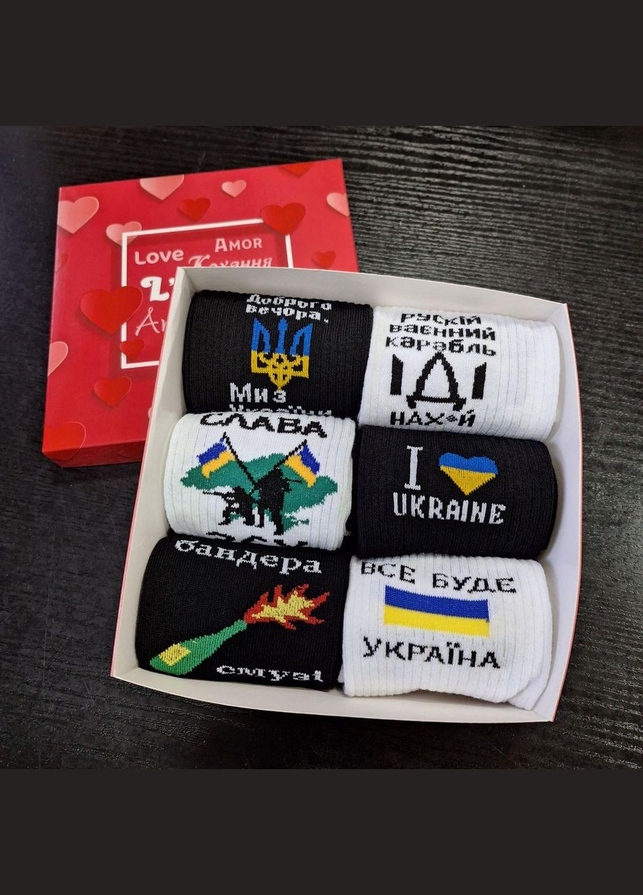 Комбіновані бокс чоловічих патріотичних шкарпеток 40-45 на 6 пар у подарунковій коробці Vakko (307009091)