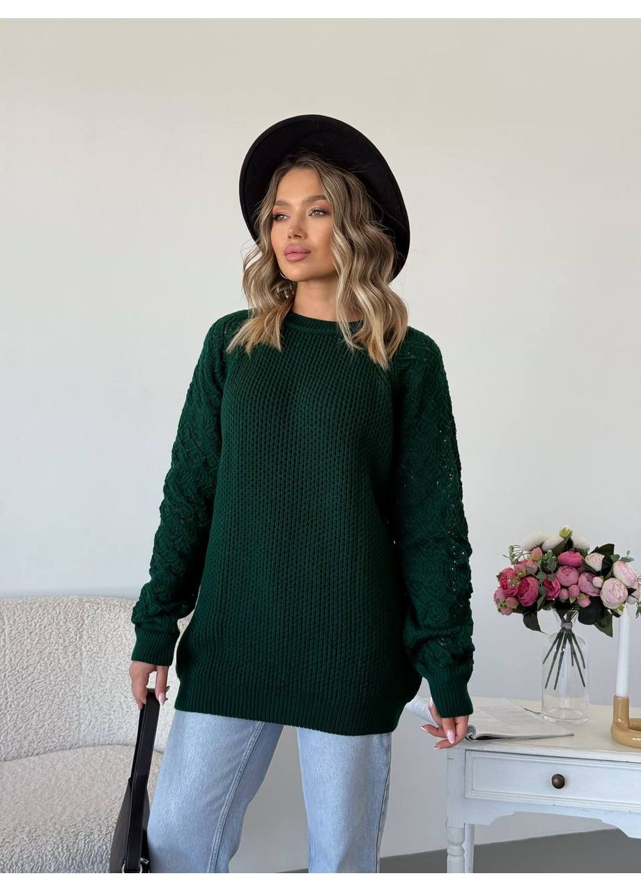Изумрудный демисезонный женский удлиненный свитер изумрудного цвета 34280 Fashion