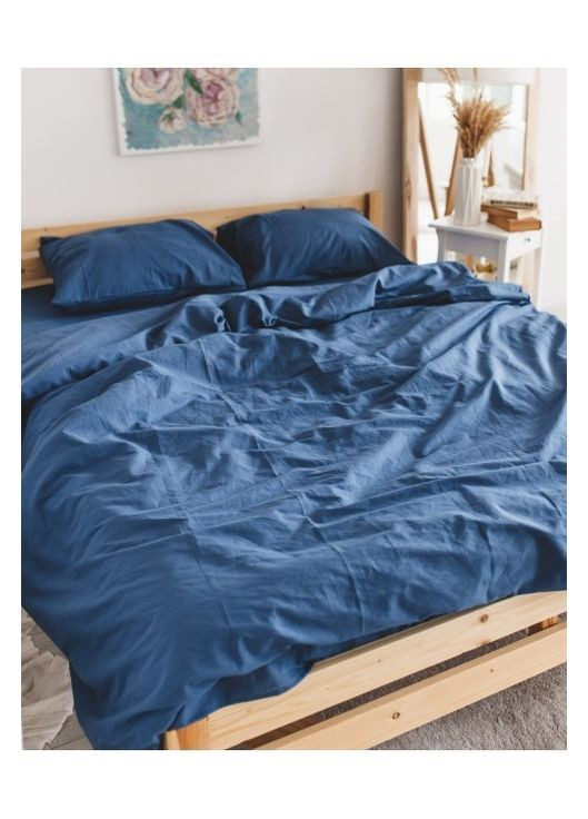 Постільна білизна Синій варена бавовна Полуторний розмір, наволочки 50/70 No Brand (364219891)