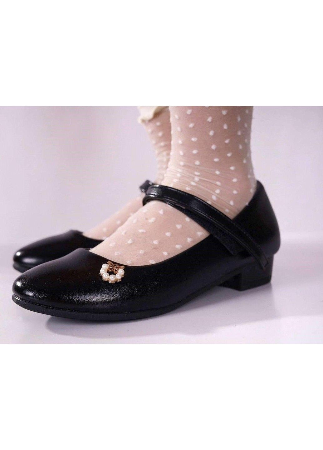 Черные туфли детские бусины черные Bessky