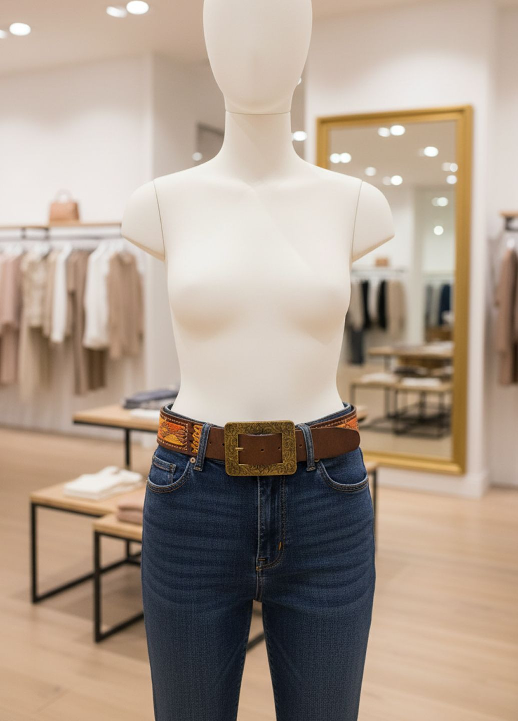 Женский кожаный ремень с орнаментом S-43 Коричневый Manufac (363261816)