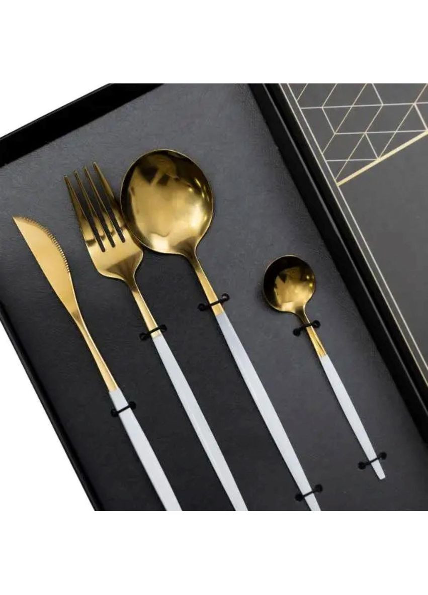 Набор столовых приборов 24 предмета столовый набор на 6 персон Золотистый с белым HP-20-47 Yiwu (370974209)