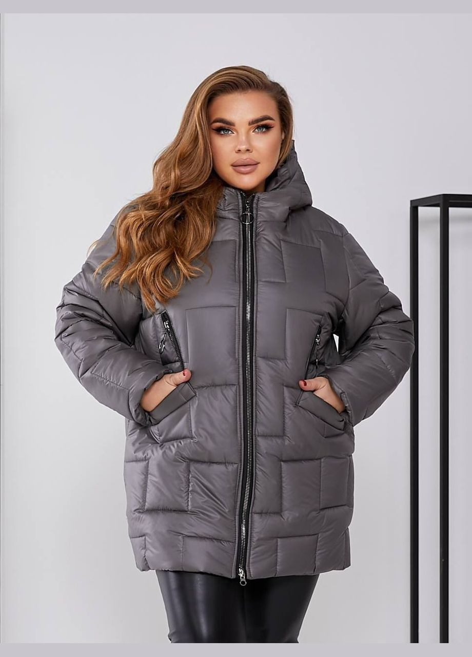 Графітова демісезонна жіноча тепла курточка колір мокко New Trend